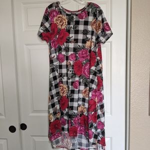 Lularoe XL Floral and Plaid HI-Lo Carly Dress